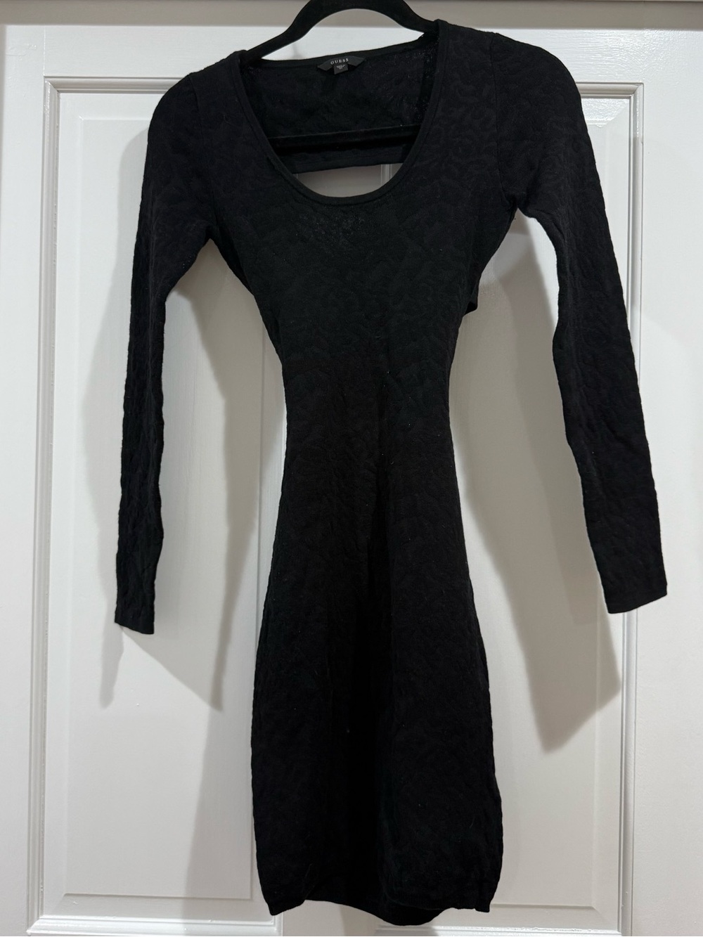 Guess Black Long-Sleeve Scoop Neck Knit Body-con Dress with open back